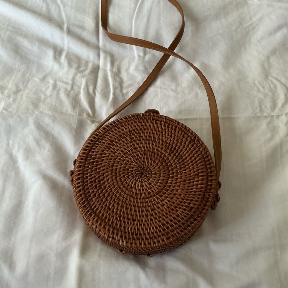 Straw Studios Tan Woven Crossbody Bag